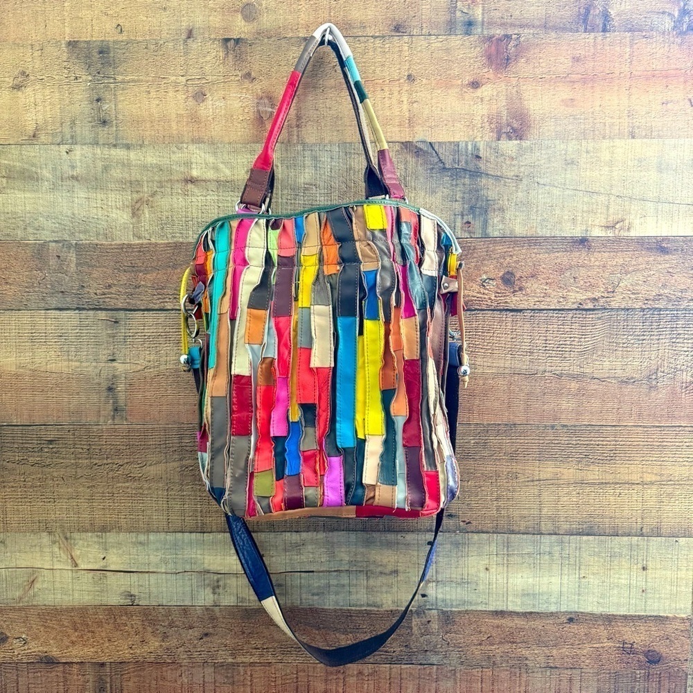 Graffity Paris Genuine Lambskin Leather Colorful Patchwork Tote/Crossbody Bag